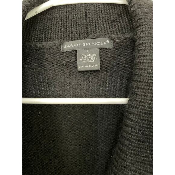 SARAH SPENCER Black Wool Blend Ruffle Front Cardigan Wrap Sweater Women's Large - Picture 6 of 6